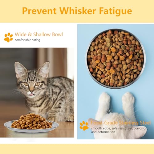 Mkobon 3 PCS Stainless Steel Cat Food Bowl Dish, 6.7" Shallow Flat Wide Cat Plates for Wet Food, Relief Whisker Fatigue, Removable Non-Slip Silicone Base, Replacement for Feeding Small Pet Kitten - Image 4