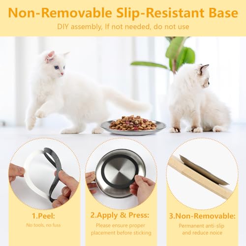 Mkobon 3 PCS Stainless Steel Cat Food Bowl Dish, 6.7" Shallow Flat Wide Cat Plates for Wet Food, Relief Whisker Fatigue, Removable Non-Slip Silicone Base, Replacement for Feeding Small Pet Kitten - Image 3