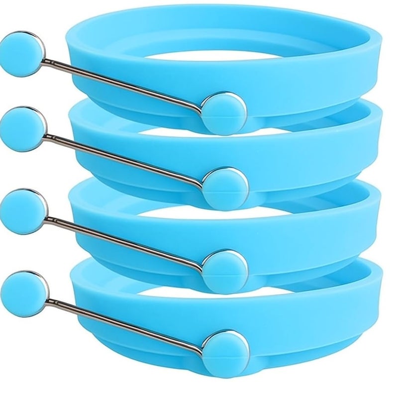 Silicone Egg Frying Pan Pancake Omelette Pan 4 Rings + (Esptiole) 21cm 100% Food Grade Non-Stick Size, Diameter 10cm (Sky Blue)