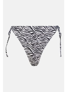 Women Curve Animal Print Tie Side Bikini Bottom, Black