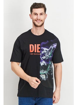 DIESEL Men Crew Neck Graphic Print Short Sleeve T-shirt, Black  - Image 1