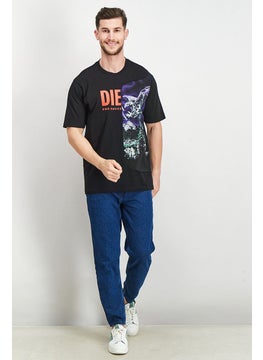 DIESEL Men Crew Neck Graphic Print Short Sleeve T-shirt, Black  - Image 4