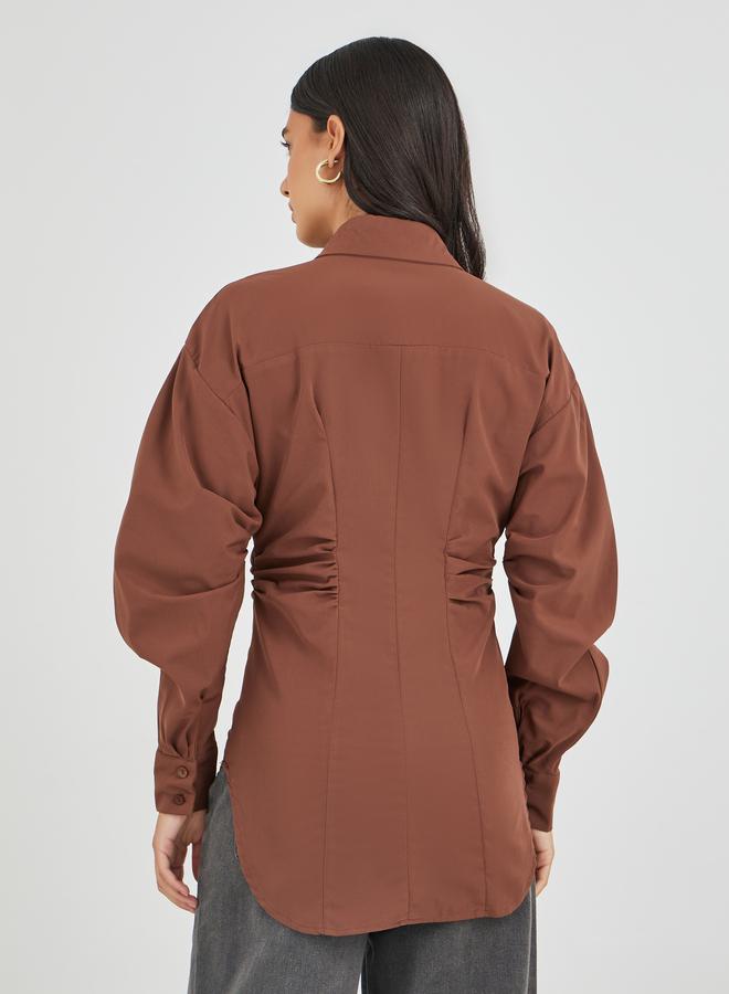 Styli Solid Slim Waist with Gathered Detail Shirt - Image 4