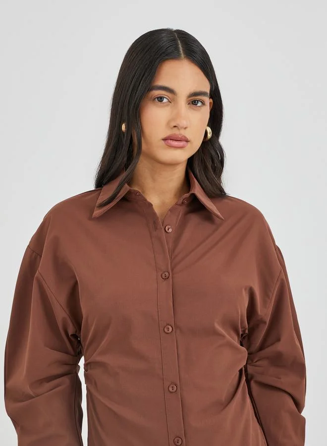 Solid Slim Waist with Gathered Detail Shirt