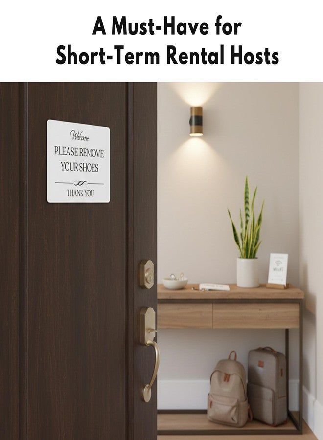GLOBE ROCKET Please Remove Your Shoes Sign (White Acrylic 5 x 3.5 in) - Take Your Shoes Off Sign - Airbnb Essentials for Hosts - Vrbo Essentials for Hosts - Airbnb, Vrbo and Short-Term Rental Signs - Image 3