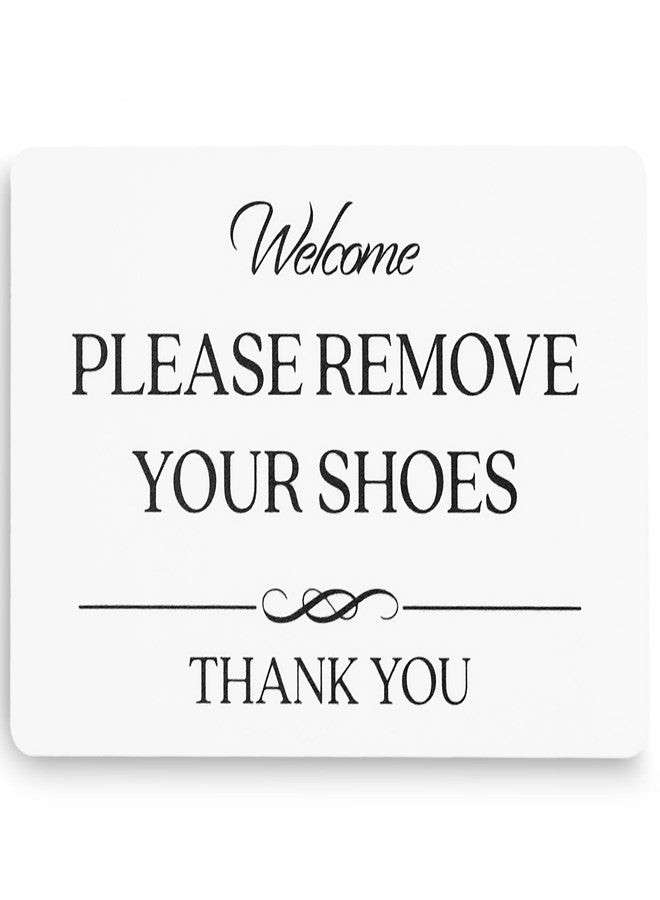 GLOBE ROCKET Please Remove Your Shoes Sign (White Acrylic 5 x 3.5 in) - Take Your Shoes Off Sign - Airbnb Essentials for Hosts - Vrbo Essentials for Hosts - Airbnb, Vrbo and Short-Term Rental Signs - Image 1