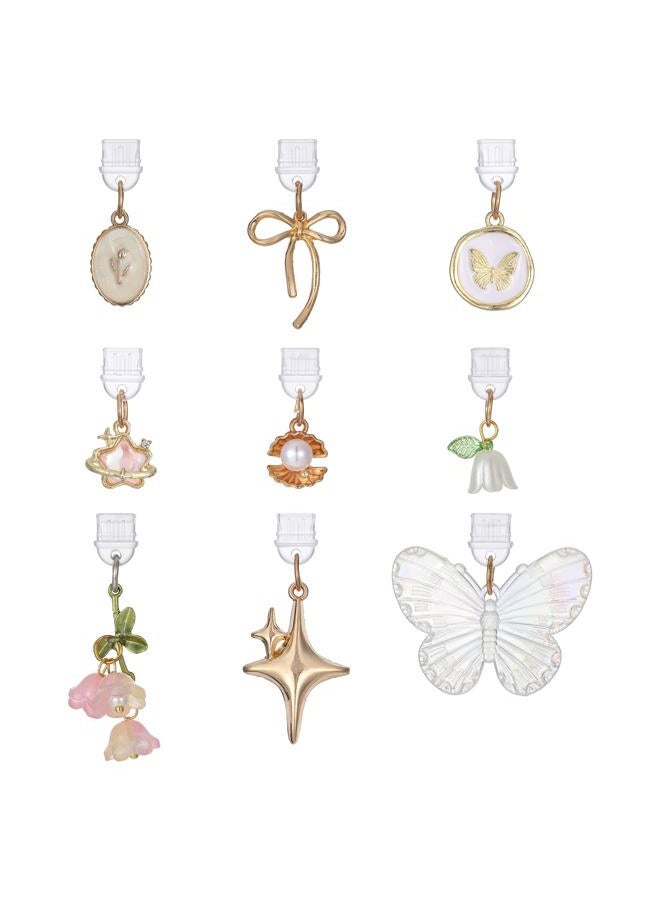 Qianyu 9Pcs Dust Plug Charm Type C Charging Port Protector Butterfly Bow Star Flower Design Anti-Dust Plugs Plastic Plugs Cover Accessories with Pendants Compatible with Type-C Devices Phone Tablets, 1.18 × - Image 1