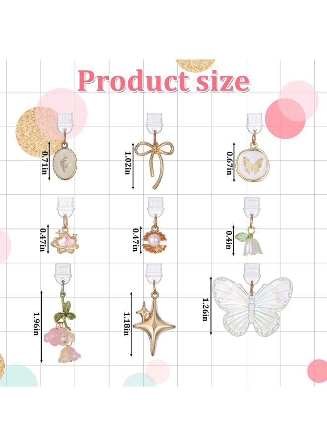 Qianyu 9Pcs Dust Plug Charm Type C Charging Port Protector Butterfly Bow Star Flower Design Anti-Dust Plugs Plastic Plugs Cover Accessories with Pendants Compatible with Type-C Devices Phone Tablets, 1.18 × - Image 3