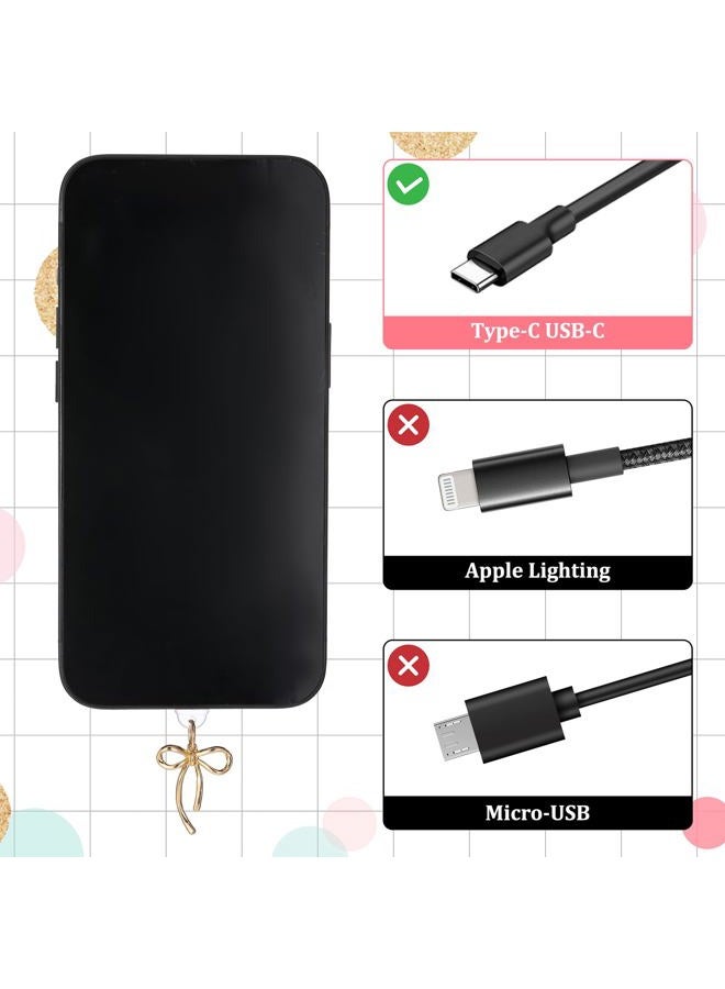 Qianyu 9Pcs Dust Plug Charm Type C Charging Port Protector Butterfly Bow Star Flower Design Anti-Dust Plugs Plastic Plugs Cover Accessories with Pendants Compatible with Type-C Devices Phone Tablets, 1.18 × - Image 2