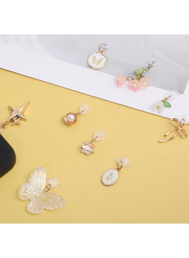 Qianyu 9Pcs Dust Plug Charm Type C Charging Port Protector Butterfly Bow Star Flower Design Anti-Dust Plugs Plastic Plugs Cover Accessories with Pendants Compatible with Type-C Devices Phone Tablets, 1.18 × - Image 5