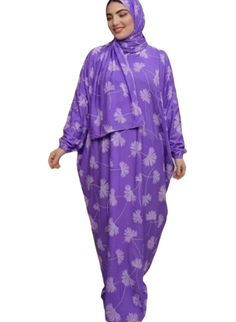 Women's Muslim Prayer Dress Set, Floral Print, with Hijab, Abaya Style - Butter Material (Up to 100 KG) - Image 1