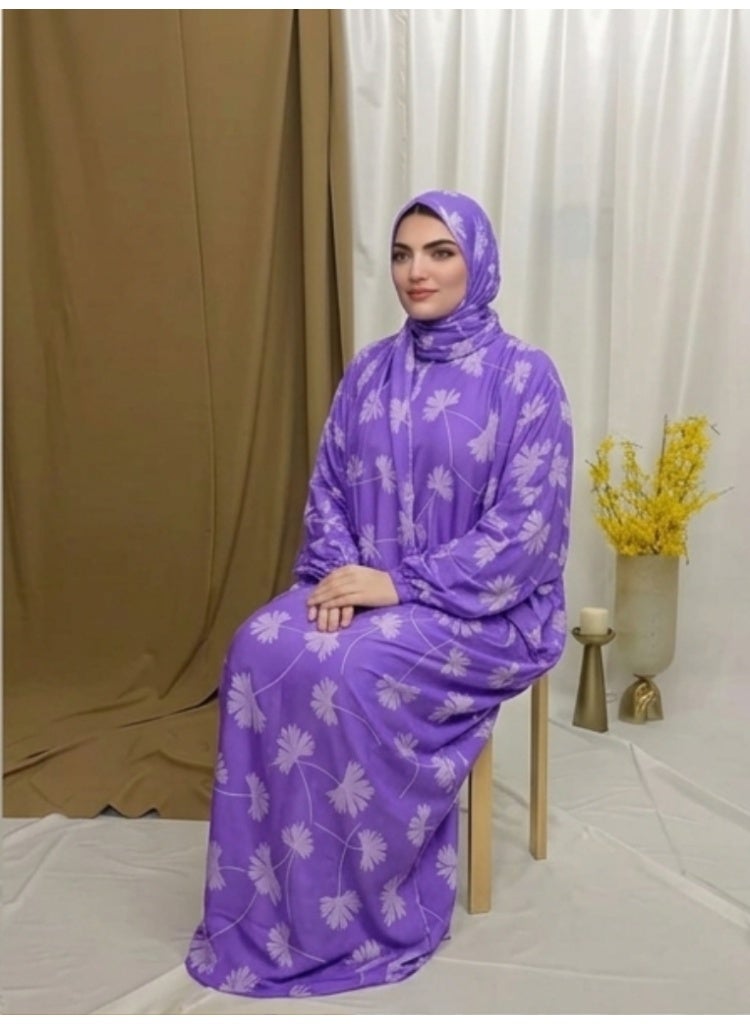 Women's Muslim Prayer Dress Set, Floral Print, with Hijab, Abaya Style - Butter Material (Up to 100 KG) - Image 4