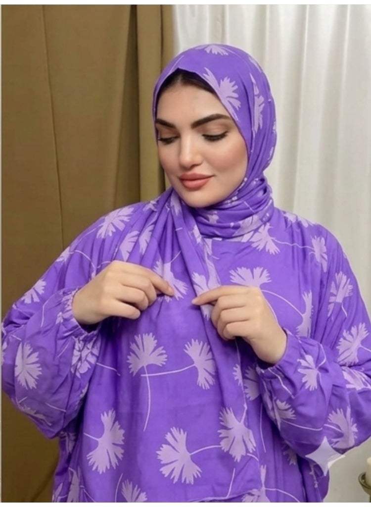 Women's Muslim Prayer Dress Set, Floral Print, with Hijab, Abaya Style - Butter Material (Up to 100 KG) - Image 2