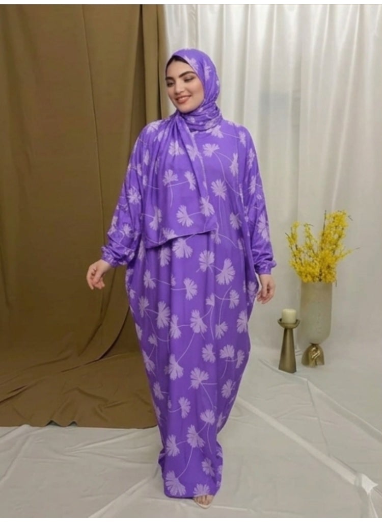 Women's Muslim Prayer Dress Set, Floral Print, with Hijab, Abaya Style - Butter Material (Up to 100 KG) - Image 3