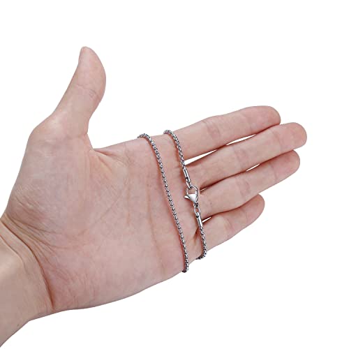 FOSIR Mens Chain Necklaces, 2mm Stainless Steel Rolo Chain Necklace for Men and Women, Silver Tone Box Chains for Men,18 Inch - Image 2