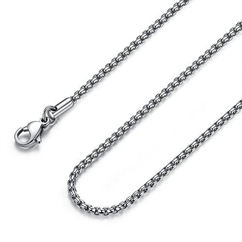 FOSIR Mens Chain Necklaces, 2mm Stainless Steel Rolo Chain Necklace for Men and Women, Silver Tone Box Chains for Men,18 Inch - Image 1