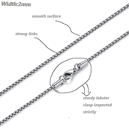 FOSIR Mens Chain Necklaces, 2mm Stainless Steel Rolo Chain Necklace for Men and Women, Silver Tone Box Chains for Men,18 Inch - Image 4