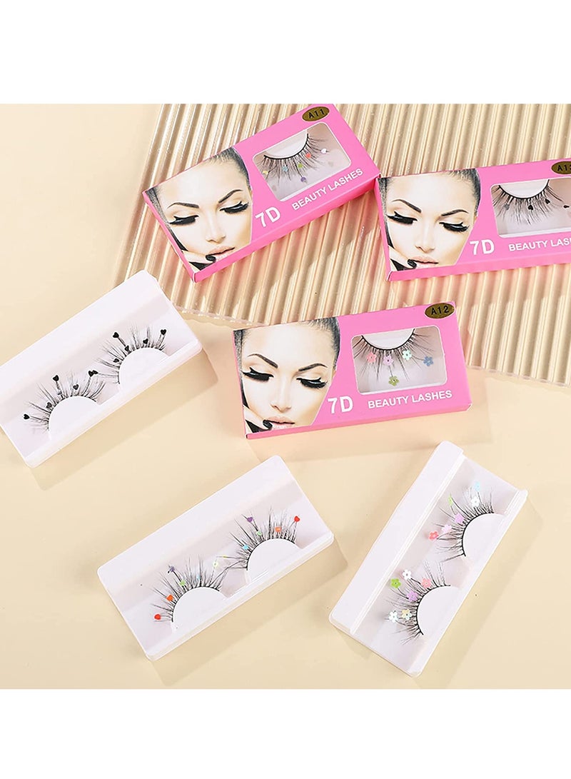 3D Fluffy False Eyelashes with Heart Sequins, Reusable Wispy Lashes for Daily Makeup, Parties, Weddings and Cosplay (3 Pairs) - Image 5
