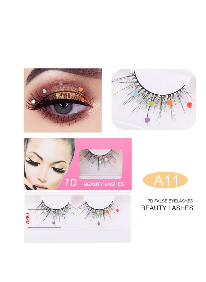 3D Fluffy False Eyelashes with Heart Sequins, Reusable Wispy Lashes for Daily Makeup, Parties, Weddings and Cosplay (3 Pairs) - Image 2