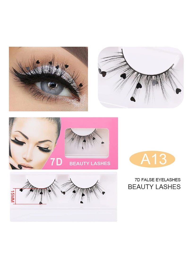 3D Fluffy False Eyelashes with Heart Sequins, Reusable Wispy Lashes for Daily Makeup, Parties, Weddings and Cosplay (3 Pairs) - Image 4