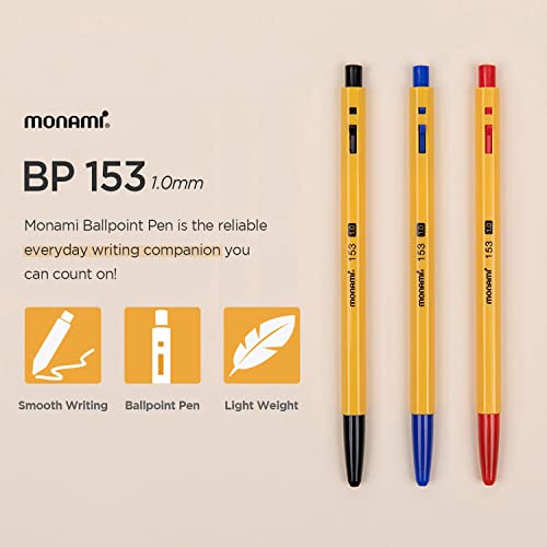 MONAMI BP 153 Retractable Ballpoint Pen, Medium Point (1.0mm), Red, 12-Count - Image 2