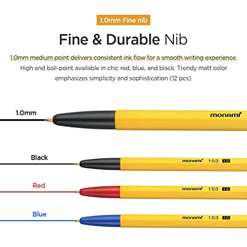 MONAMI BP 153 Retractable Ballpoint Pen, Medium Point (1.0mm), Red, 12-Count - Image 3