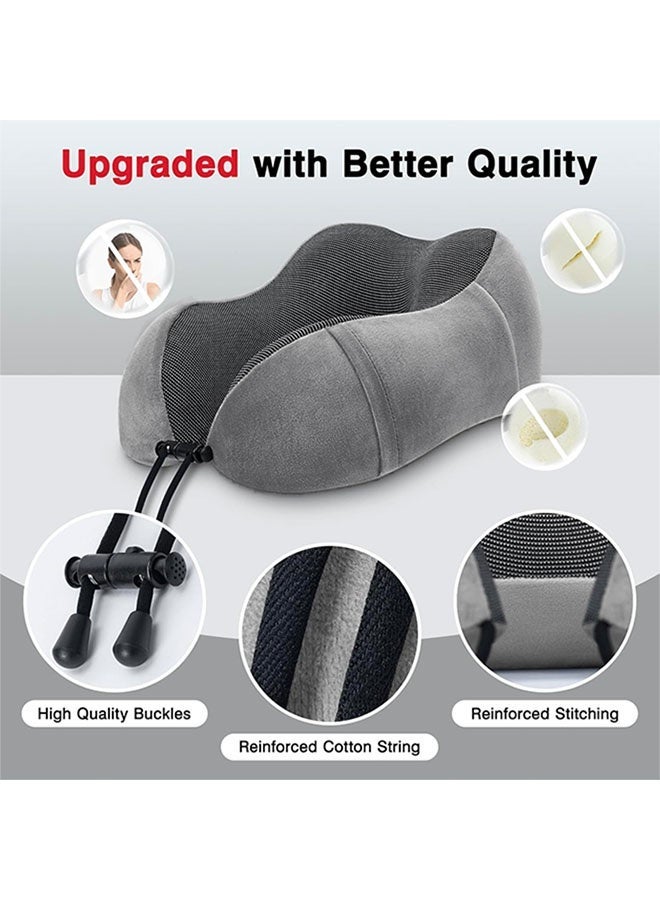 وسادة سفر 100% وسادة رقبة من إسفنج الذاكرة للسفر، وسادة دعم للرقبة والرأس للنوم والراحة في السيارة، وسادة رقبة على شكل حرف U طقم سفر وسادة طيران محمولة مع أقنعة عين ثلاثية الأبعاد وسدادة أذن للطائرة والقطار والسيارة والمكتب المنزلي - رمادي - Image 3