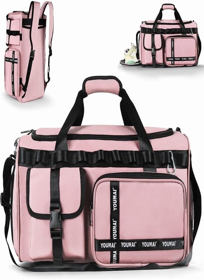 Tiokkss - Gym Bag 2 in 1 Travel Bag, 45 L Portable Travel Lightweight Waterproof Travel Luggage Hand Carry Bag for Weekender Sports, Gym, Vacation Weekend Bag for Men Women (Pink) - Image 1
