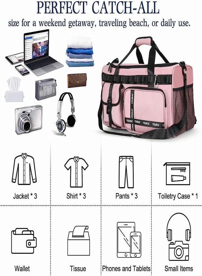 Tiokkss - Gym Bag 2 in 1 Travel Bag, 45 L Portable Travel Lightweight Waterproof Travel Luggage Hand Carry Bag for Weekender Sports, Gym, Vacation Weekend Bag for Men Women (Pink) - Image 1