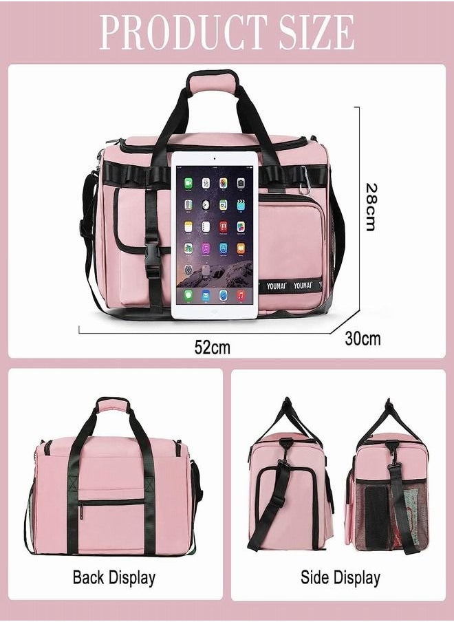 Tiokkss - Gym Bag 2 in 1 Travel Bag, 45 L Portable Travel Lightweight Waterproof Travel Luggage Hand Carry Bag for Weekender Sports, Gym, Vacation Weekend Bag for Men Women (Pink) - Image 1