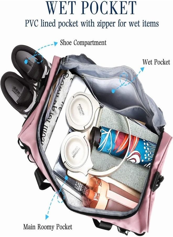 Tiokkss - Gym Bag 2 in 1 Travel Bag, 45 L Portable Travel Lightweight Waterproof Travel Luggage Hand Carry Bag for Weekender Sports, Gym, Vacation Weekend Bag for Men Women (Pink) - Image 1