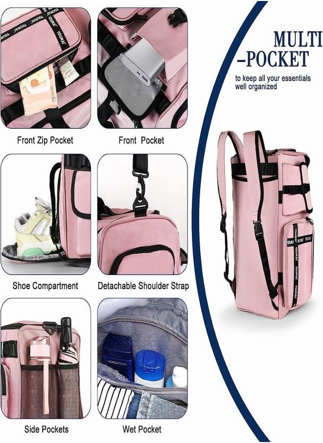 Tiokkss - Gym Bag 2 in 1 Travel Bag, 45 L Portable Travel Lightweight Waterproof Travel Luggage Hand Carry Bag for Weekender Sports, Gym, Vacation Weekend Bag for Men Women (Pink) - Image 1