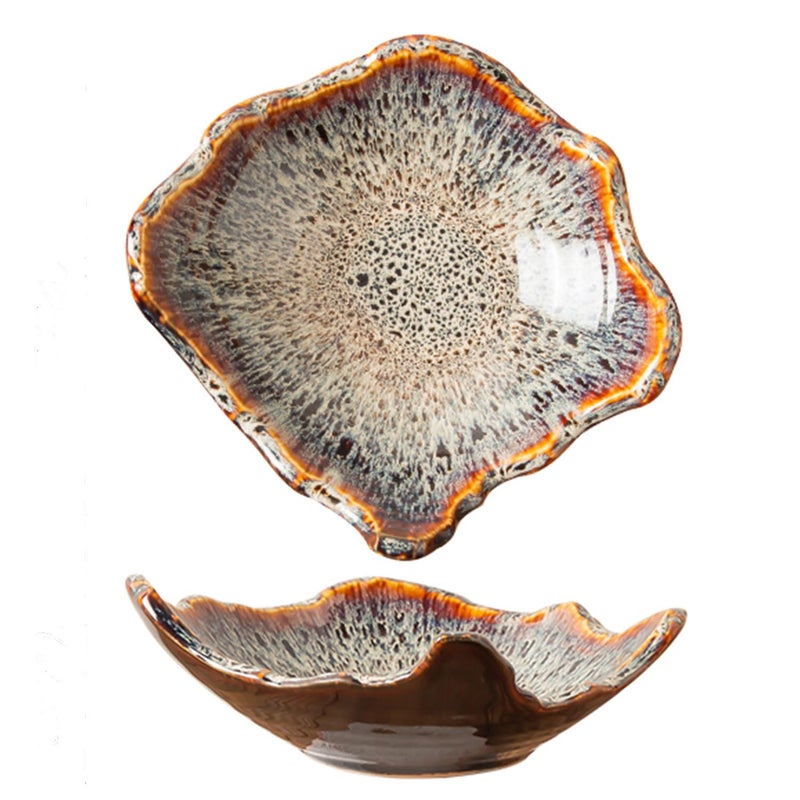 Amitofo 8" Small Ceramic Decorative Bowl 1 Pice â€“ Irregular Rim Reactive Glaze Candy Plate, Berry Bowl, Entryway Catchall, Japanese Style Fruit Dish for Tabletop or Home Decor (Reactive Glaze) - Image 1