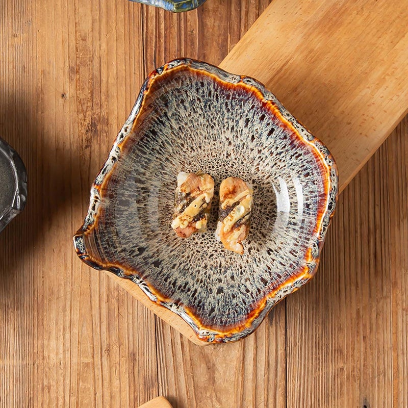 Amitofo 8" Small Ceramic Decorative Bowl 1 Pice â€“ Irregular Rim Reactive Glaze Candy Plate, Berry Bowl, Entryway Catchall, Japanese Style Fruit Dish for Tabletop or Home Decor (Reactive Glaze) - Image 5