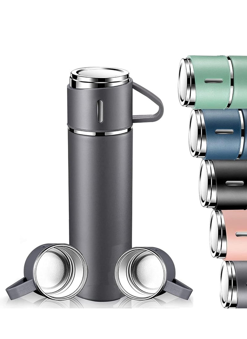 ELTRAZONE 500ml Stainless Steel Vacuum Thermos Flask with Silicone Handle & Insulated Water Bottle – 2 Stainless Steel Cups Set for Hot & Cold Beverages, Outdoor Travel Essential Gift Box (2 PACK, GREY)  - Image 1