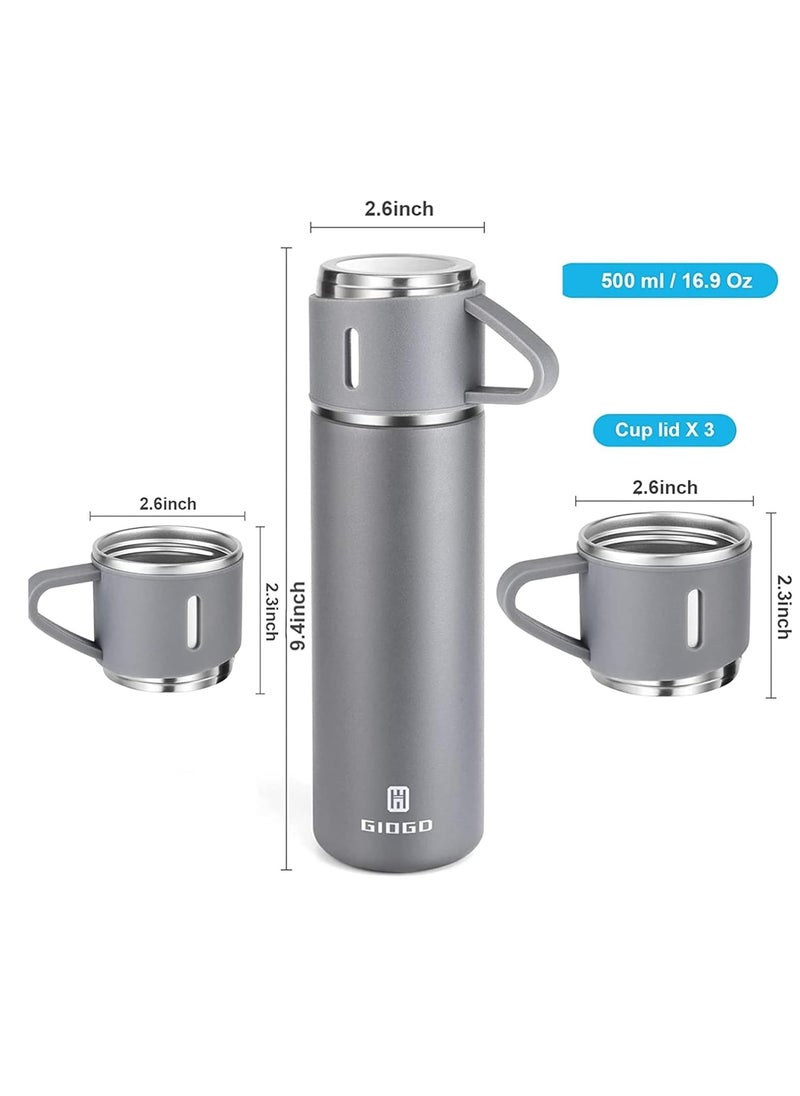 ELTRAZONE 500ml Stainless Steel Vacuum Thermos Flask with Silicone Handle & Insulated Water Bottle – 2 Stainless Steel Cups Set for Hot & Cold Beverages, Outdoor Travel Essential Gift Box (2 PACK, GREY)  - Image 2