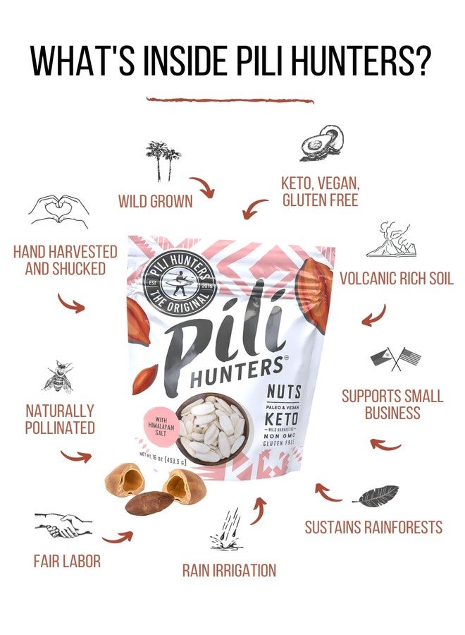 Pili Hunters - Wild Sprouted Pili Nuts, Himalayan Salt (1 lb Bag) Keto/Paleo/Vegan Snacks, Low Carb Energy, Gluten Free, No Sugar Added, Superfood, The Original - Image 4