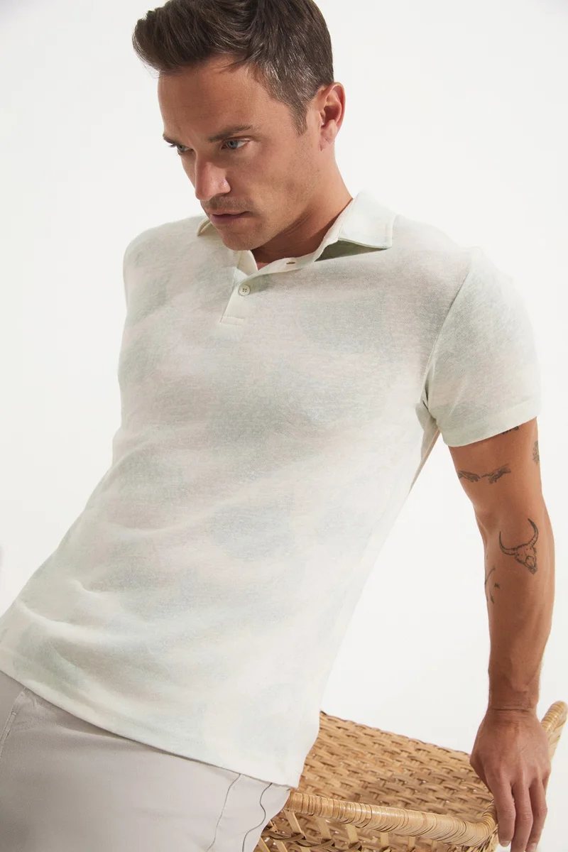 جون Men's Regular Fit 100% Cotton Patterned Collar T-Shirt