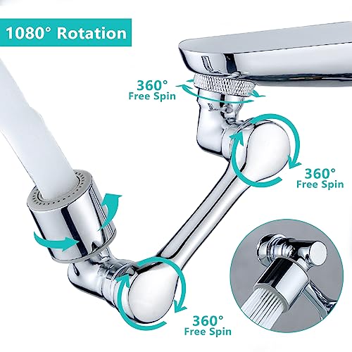 HAPPUP 1080°Swivel Faucet Extender, Sink Water Faucet Aerator Extension in Brass, Swivel Robotic Arm Bathroom Faucet Extender, Kitchen Rotating Extension Filter with 2 Mode Splash - Image 2