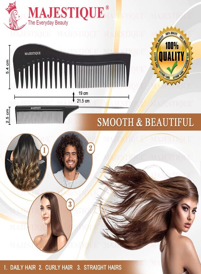 MAJESTIQUE Hair Brush Set 4-Piece Collection - Flat, Round, Tail Comb & Wide Tooth Comb - Ideal for Women & Men, Great on Wet or Dry Hair - Gray/Black - Image 3