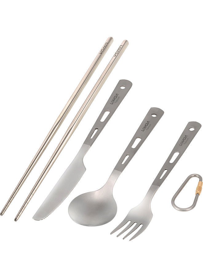 NIBEMINENT 4-Piece Titanium Tableware Camping Fork Spoon Cutter Chopsticks Ultra Light Outdoor Cutlery Set 25.0x7.0x2.0cm - Image 1