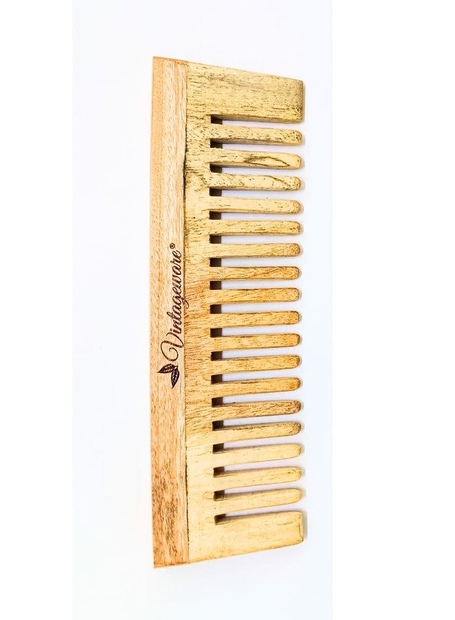 Vintageware® Kacchi Neem Wooden Comb - Soaked In 17 Herbs, Neem & Sesame Oil For Multi-Actions - Detangling, Frizz Control & Shine Suited For All Hair Types (Wide Tooth) - Image 1