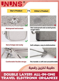 UNUNS Electronic Accessories Bag,Waterproof Portable Electronic Travel Organizer,Double Layers All-in-one Cable Organizer Pouch For Phone Charger USB Cables Earpieces SD Cards Hard Drive Power,Grey  - Image 2