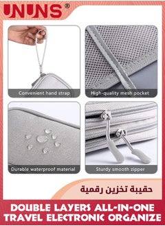 UNUNS Electronic Accessories Bag,Waterproof Portable Electronic Travel Organizer,Double Layers All-in-one Cable Organizer Pouch For Phone Charger USB Cables Earpieces SD Cards Hard Drive Power,Grey  - Image 3