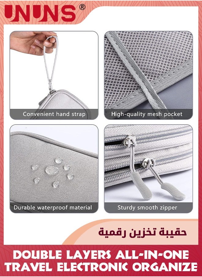 UNUNS Electronic Accessories Bag,Waterproof Portable Electronic Travel Organizer,Double Layers All-in-one Cable Organizer Pouch For Phone Charger USB Cables Earpieces SD Cards Hard Drive Power,Grey  - Image 3