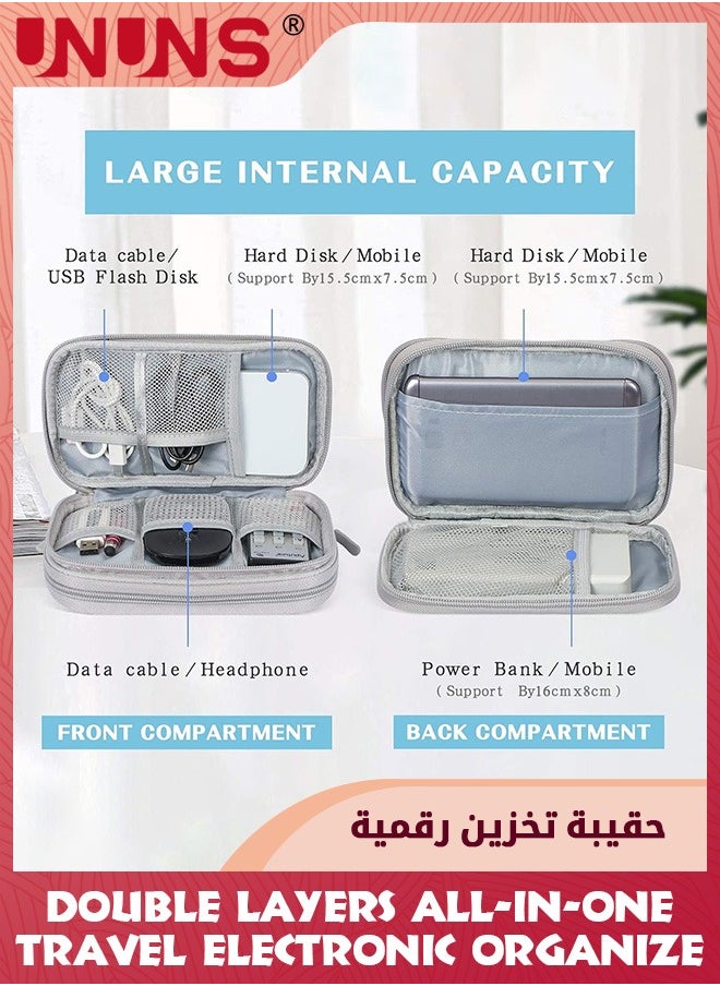UNUNS Electronic Accessories Bag,Waterproof Portable Electronic Travel Organizer,Double Layers All-in-one Cable Organizer Pouch For Phone Charger USB Cables Earpieces SD Cards Hard Drive Power,Grey  - Image 4
