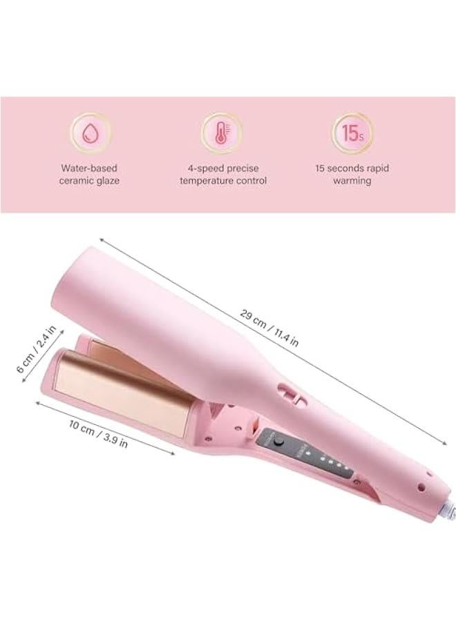 Big Wave Hair Curler, V Shaped Curling Iron, 32mm Waver Hair Curler, French Egg Roll Hair Crimper for Long Hair (Pink) - Image 2