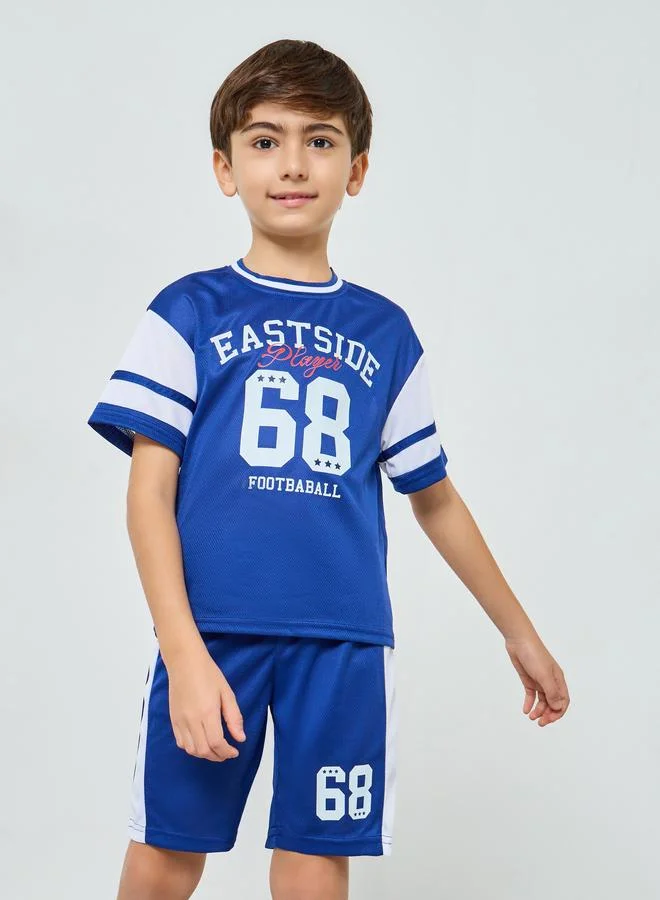 Styli Boys Navy Blue Football Jersey T-Shirt and Shorts Set