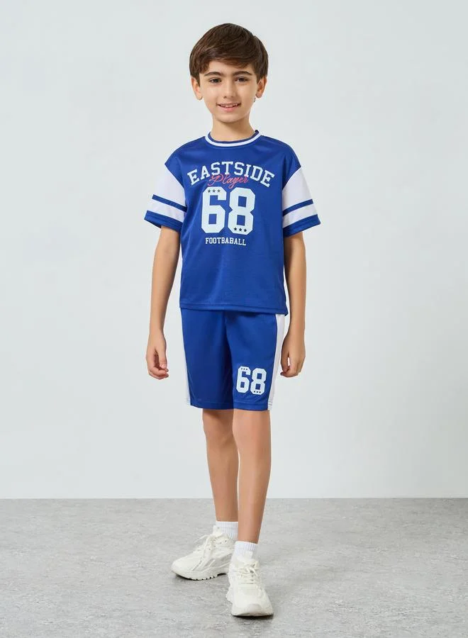 Styli Boys Navy Blue Football Jersey T-Shirt and Shorts Set