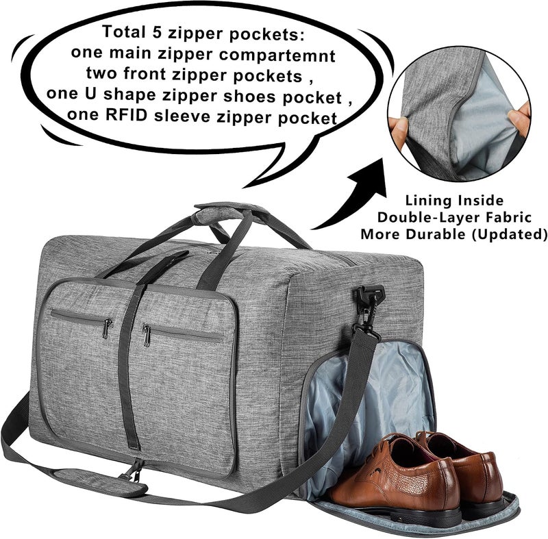 Vomgomfom Travel Duffle Bag for Men, 65L Foldable Travel Duffel Bag with Shoes Compartment Overnight Bag for Men Women Waterproof & Tear Resistant - Image 3